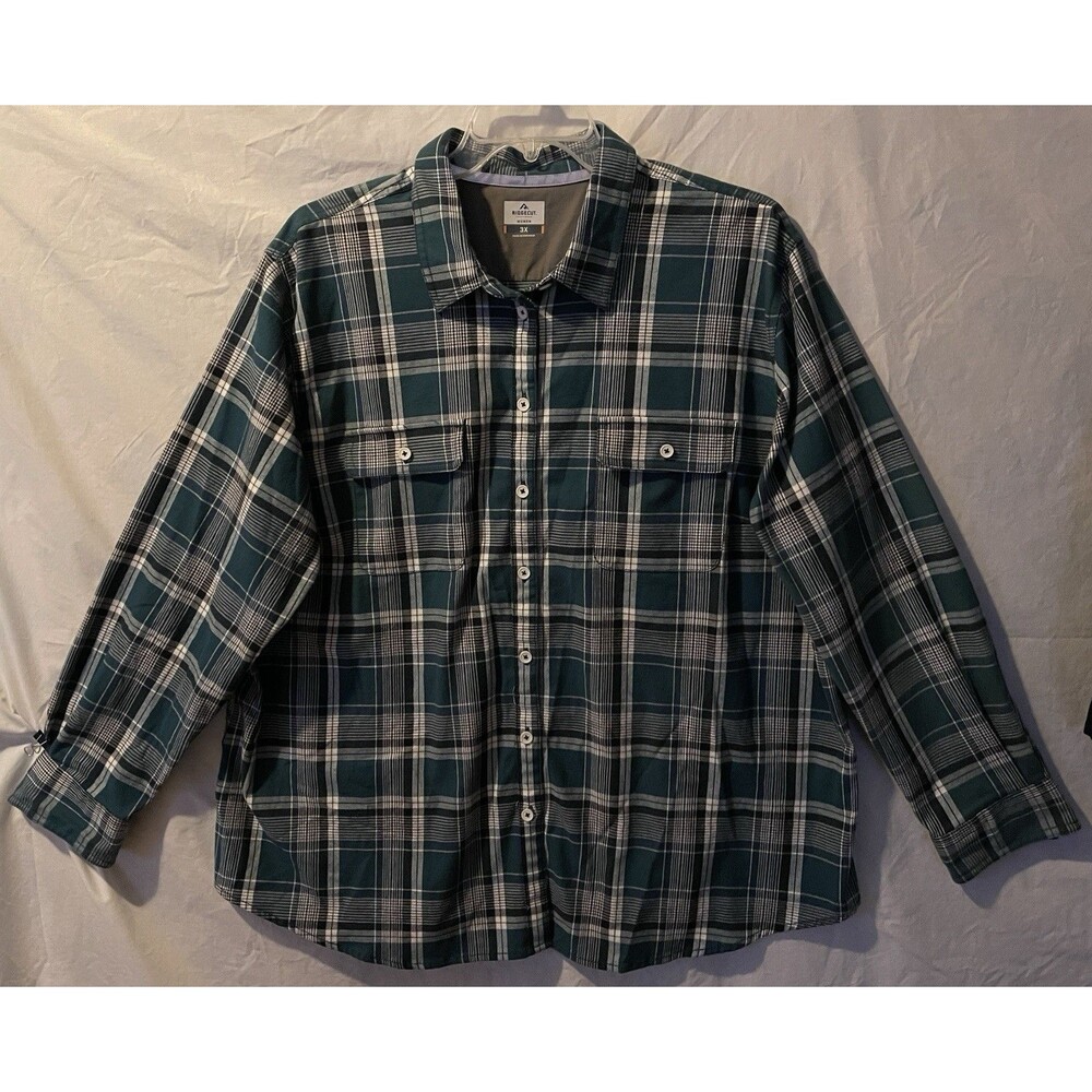 New RIDGECUT Toughwear Women's Teal & White Plaid Flannel Shirt Shacket Size 3X
